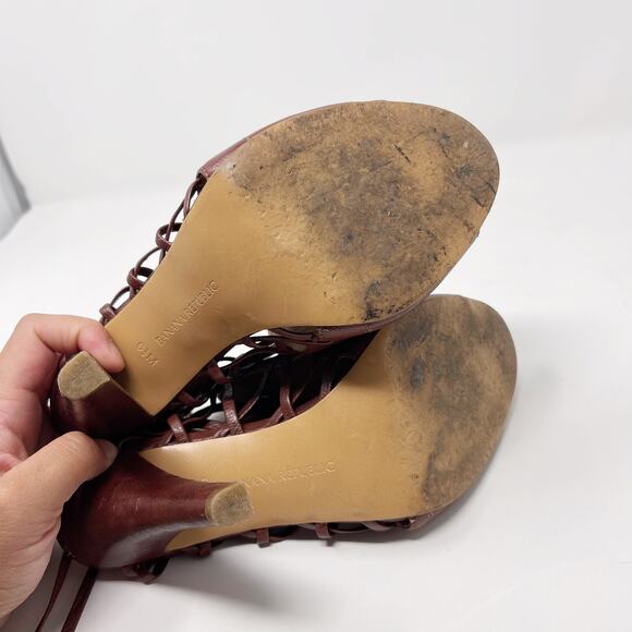 Banana Republic Womens 6.5 Brown Leather Deborah Lace Up Heels Cognac Gladiator - Picture 12 of 12